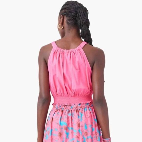 NEW XIRENA Lili Top Pink Sun Cropped Bubble Tank 100% Cotton Poplin Feminine XS - Picture 3 of 9